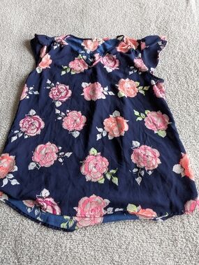 🌼B2G1 3/$20🌼 Japna Navy Floral Sleeveless Blouse with Pink Roses